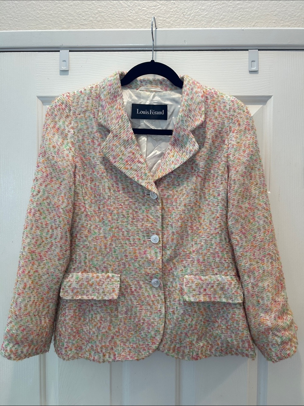 Vintage Louis Féraud Paris Pastel Tweed Bouclé Blazer Jacket US 6 Chanel Style
